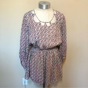 Anthropologie holding horses annamaria romper raspberry rayon long sleeve